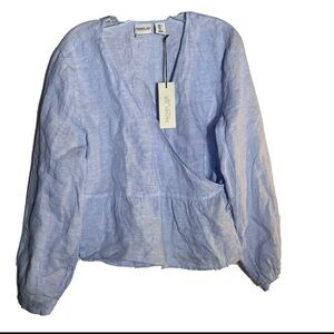Rachel Zoe NWT L Long sleeve linen blouse blue